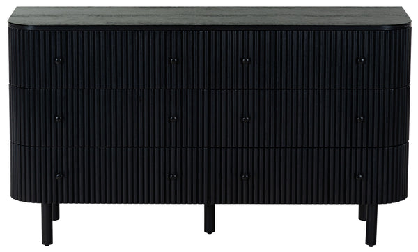 Safavieh Shelbie 6 Drawer Reeded Dresser - Elegant Oak Design With Unique Texture And Sturdy Construction Black ,Black Wood ,Polyester Resin Drawer Fronts ,Metal Sfv2207b