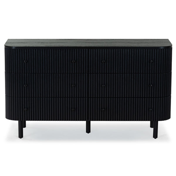 Safavieh SHELBIE 6 Drawer Reeded Dresser – Textured Elegance and Ample Storage for Modern Bedrooms Black / Black SFV2207B