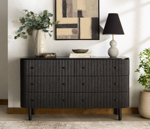 Safavieh SHELBIE 6 Drawer Reeded Dresser – Textured Elegance and Ample Storage for Modern Bedrooms Black / Black SFV2207B