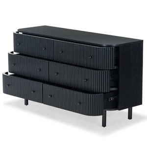 Safavieh Shelbie 6 Drawer Reeded Dresser - Elegant Oak Design With Unique Texture And Sturdy Construction Black ,Black Wood ,Polyester Resin Drawer Fronts ,Metal Sfv2207b
