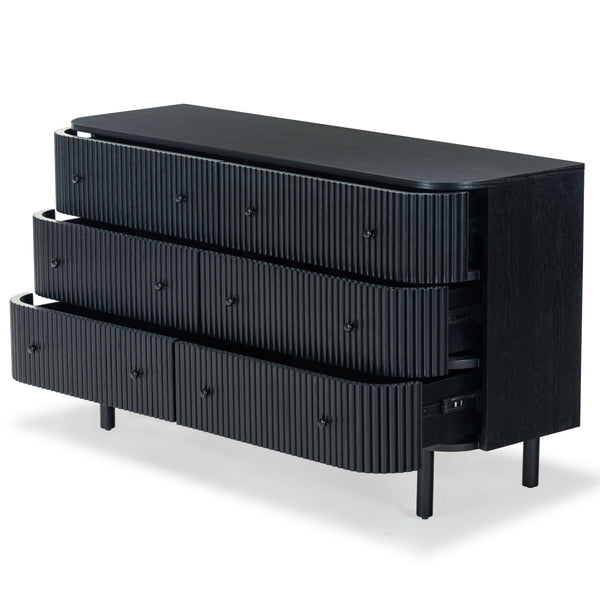 Safavieh Shelbie 6 Drawer Reeded Dresser - Elegant Oak Design With Unique Texture And Sturdy Construction Black ,Black Wood ,Polyester Resin Drawer Fronts ,Metal Sfv2207b