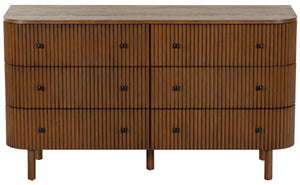 Safavieh Shelbie 6 Drawer Reeded Dresser - Elegant Oak Design With Unique Texture And Sturdy Construction Medium Oak ,Black Wood ,Polyester Resin Drawer Fronts ,Metal Sfv2207c