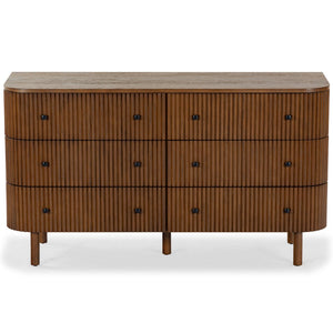 Safavieh SHELBIE 6 Drawer Reeded Dresser – Textured Elegance and Ample Storage for Modern Bedrooms Medium Oak / Black SFV2207C