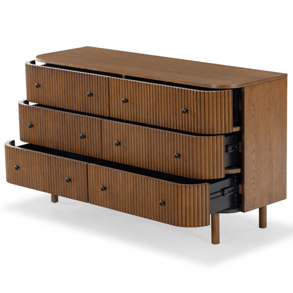 Safavieh Shelbie 6 Drawer Reeded Dresser - Elegant Oak Design With Unique Texture And Sturdy Construction Medium Oak ,Black Wood ,Polyester Resin Drawer Fronts ,Metal Sfv2207c