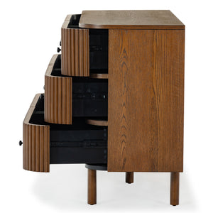 Safavieh Shelbie 6 Drawer Reeded Dresser - Elegant Oak Design With Unique Texture And Sturdy Construction Medium Oak ,Black Wood ,Polyester Resin Drawer Fronts ,Metal Sfv2207c