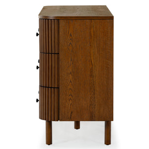 Safavieh Shelbie 6 Drawer Reeded Dresser - Elegant Oak Design With Unique Texture And Sturdy Construction Medium Oak ,Black Wood ,Polyester Resin Drawer Fronts ,Metal Sfv2207c