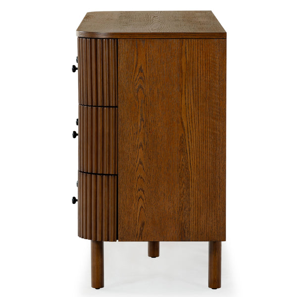 Safavieh Shelbie 6 Drawer Reeded Dresser - Elegant Oak Design With Unique Texture And Sturdy Construction Medium Oak ,Black Wood ,Polyester Resin Drawer Fronts ,Metal Sfv2207c