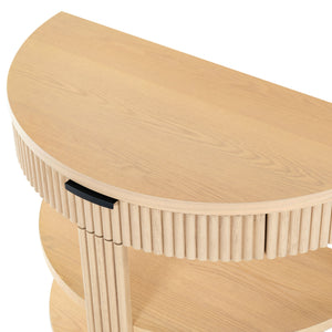 Safavieh Shelbie Reeded Half Moon Console Table – Elegant Design With Unique Drawer Fronts For Any Room Oak ,Black Wood ,Polyester Resin Drawer Fronts ,Metal Sfv2208a