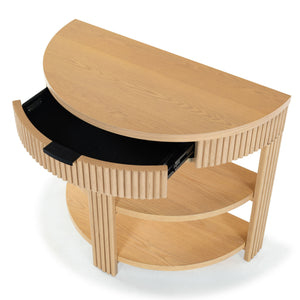 Safavieh Shelbie Reeded Half Moon Console Table – Elegant Design With Unique Drawer Fronts For Any Room Oak ,Black Wood ,Polyester Resin Drawer Fronts ,Metal Sfv2208a