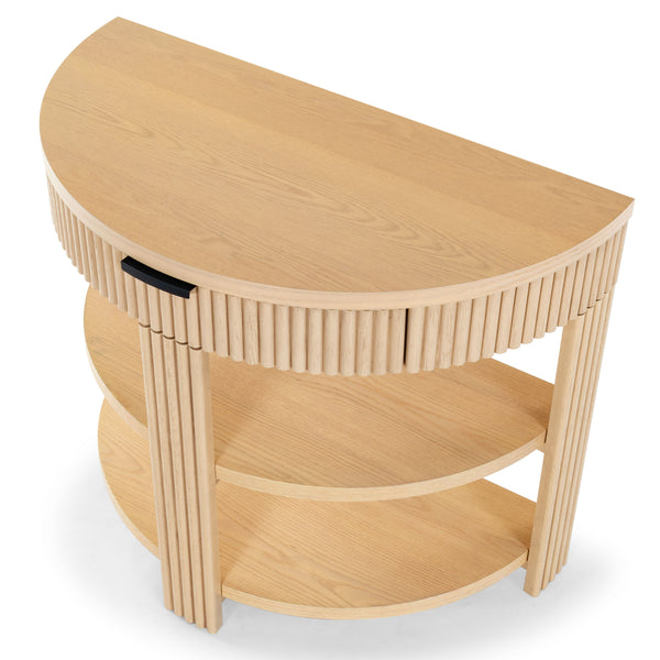 Safavieh Shelbie Reeded Half Moon Console Table – Elegant Design With Unique Drawer Fronts For Any Room Oak ,Black Wood ,Polyester Resin Drawer Fronts ,Metal Sfv2208a