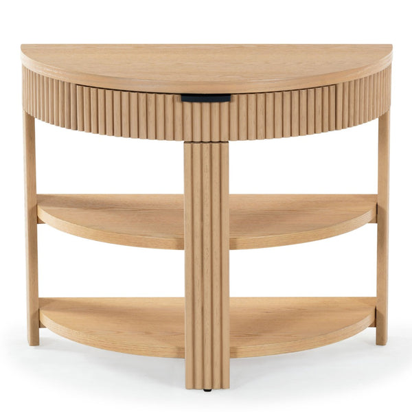 Safavieh SHELBIE Reeded Half-Moon Console Table - Elegant Storage Solution with Modern Design & Durability Oak / Black SFV2208A