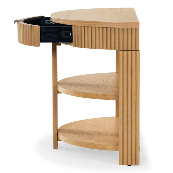 Safavieh Shelbie Reeded Half Moon Console Table – Elegant Design With Unique Drawer Fronts For Any Room Oak ,Black Wood ,Polyester Resin Drawer Fronts ,Metal Sfv2208a