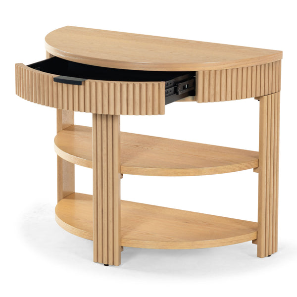 Safavieh Shelbie Reeded Half Moon Console Table – Elegant Design With Unique Drawer Fronts For Any Room Oak ,Black Wood ,Polyester Resin Drawer Fronts ,Metal Sfv2208a