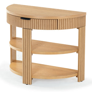 Safavieh Shelbie Reeded Half Moon Console Table – Elegant Design With Unique Drawer Fronts For Any Room Oak ,Black Wood ,Polyester Resin Drawer Fronts ,Metal Sfv2208a