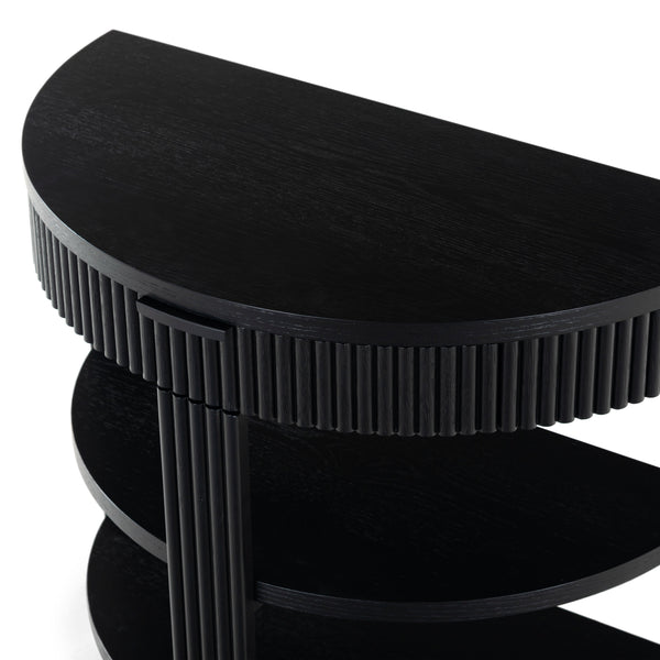 Safavieh Shelbie Reeded Half Moon Console Table – Elegant Design With Unique Drawer Fronts For Any Room Black ,Black Wood ,Polyester Resin Drawer Fronts ,Metal Sfv2208b