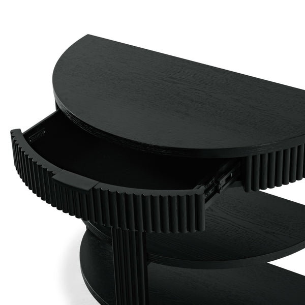 Safavieh Shelbie Reeded Half Moon Console Table – Elegant Design With Unique Drawer Fronts For Any Room Black ,Black Wood ,Polyester Resin Drawer Fronts ,Metal Sfv2208b