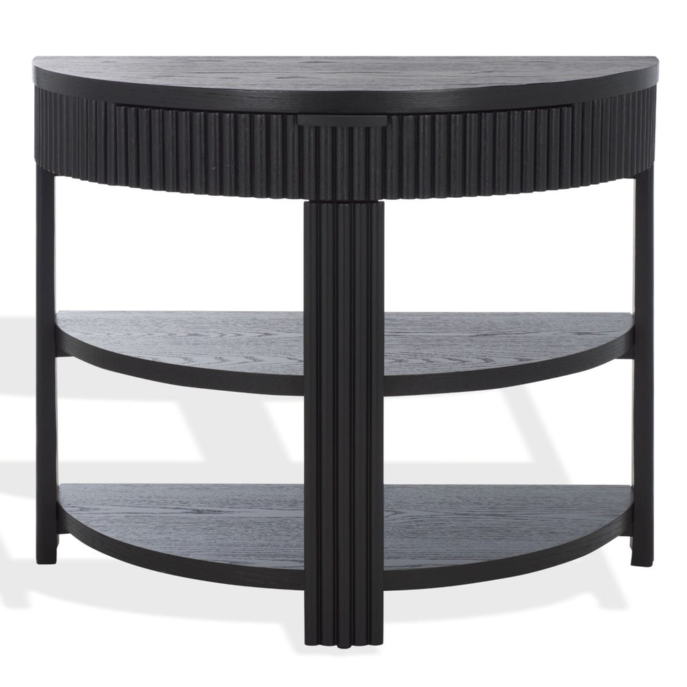 Safavieh SHELBIE Reeded Half-Moon Console Table - Elegant Storage Solution with Modern Design & Durability Black / Black SFV2208B
