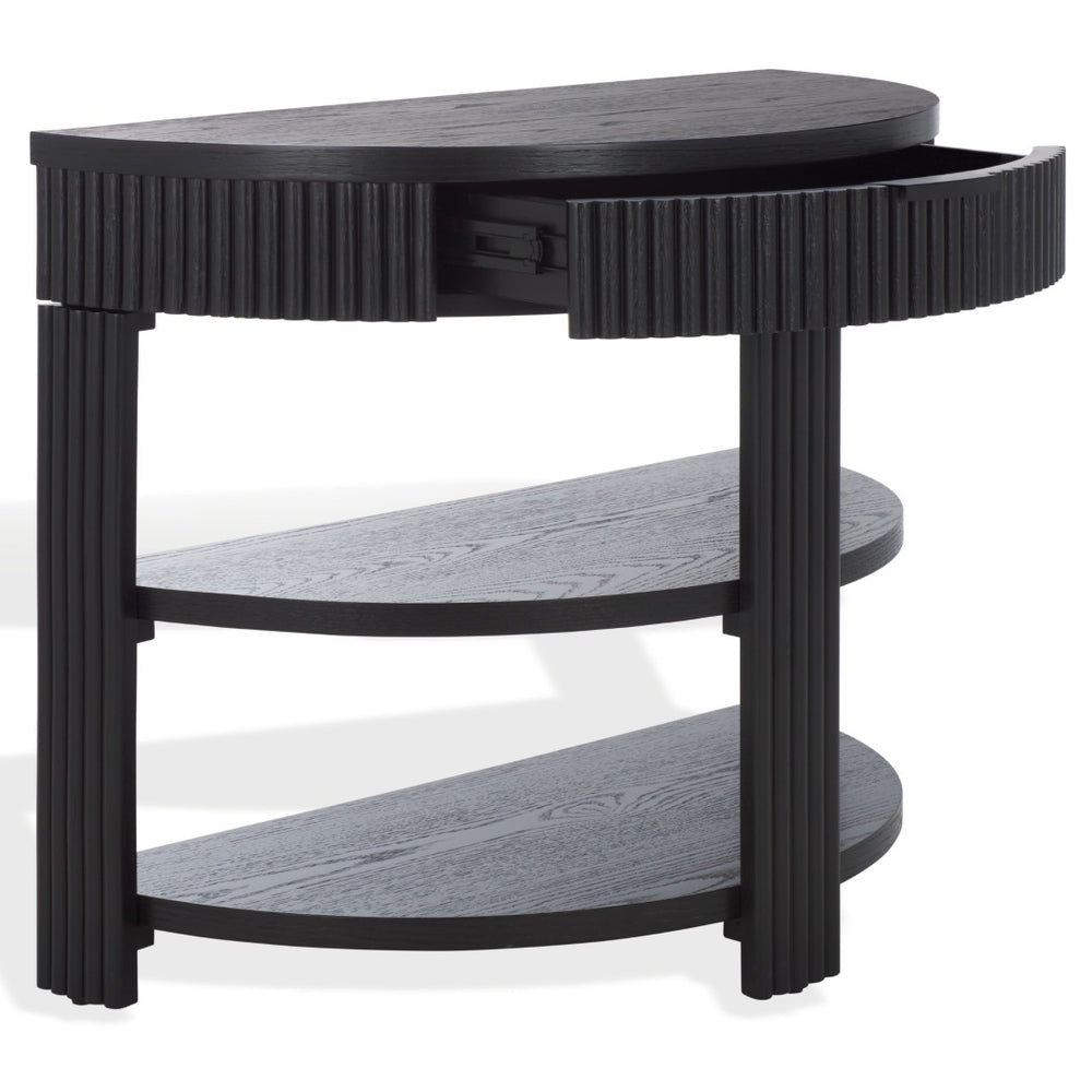 Safavieh SHELBIE Reeded Half-Moon Console Table - Elegant Storage Solution with Modern Design & Durability Black / Black SFV2208B