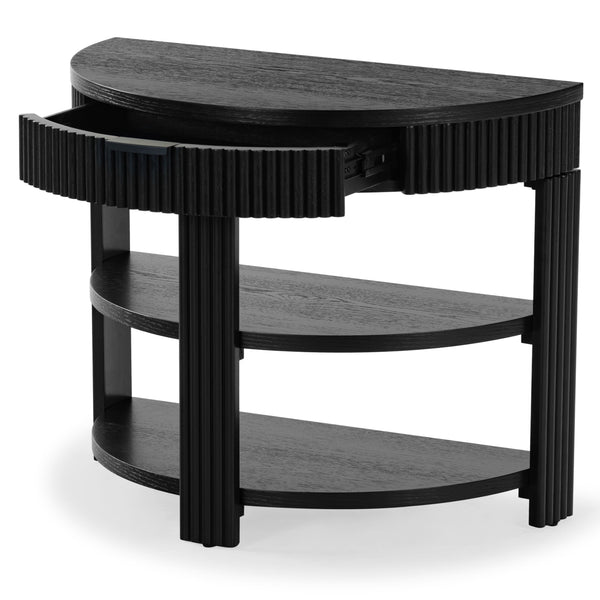 Safavieh Shelbie Reeded Half Moon Console Table – Elegant Design With Unique Drawer Fronts For Any Room Black ,Black Wood ,Polyester Resin Drawer Fronts ,Metal Sfv2208b