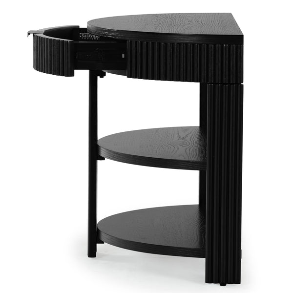 Safavieh Shelbie Reeded Half Moon Console Table – Elegant Design With Unique Drawer Fronts For Any Room Black ,Black Wood ,Polyester Resin Drawer Fronts ,Metal Sfv2208b