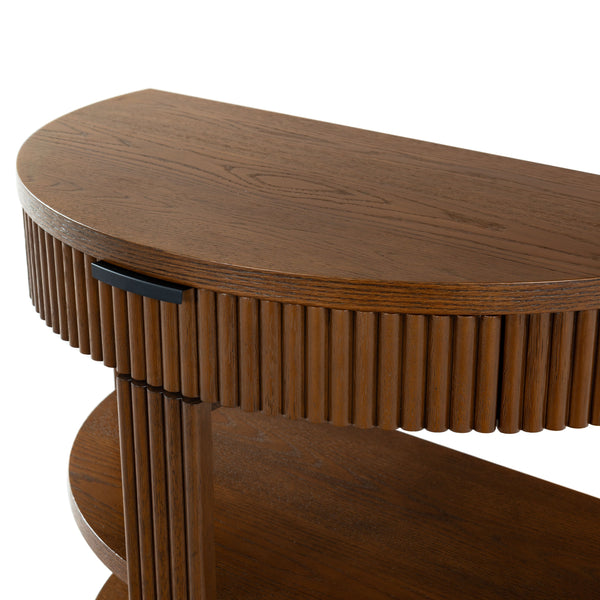 Safavieh Shelbie Reeded Half Moon Console Table – Elegant Design With Unique Drawer Fronts For Any Room Medium Oak ,Black Wood ,Polyester Resin Drawer Fronts ,Metal Sfv2208c