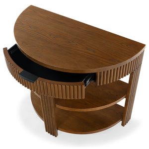 Safavieh Shelbie Reeded Half Moon Console Table – Elegant Design With Unique Drawer Fronts For Any Room Medium Oak ,Black Wood ,Polyester Resin Drawer Fronts ,Metal Sfv2208c