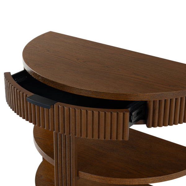 Safavieh Shelbie Reeded Half Moon Console Table – Elegant Design With Unique Drawer Fronts For Any Room Medium Oak ,Black Wood ,Polyester Resin Drawer Fronts ,Metal Sfv2208c