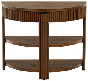 Safavieh Shelbie Reeded Half Moon Console Table – Elegant Design With Unique Drawer Fronts For Any Room Medium Oak ,Black Wood ,Polyester Resin Drawer Fronts ,Metal Sfv2208c