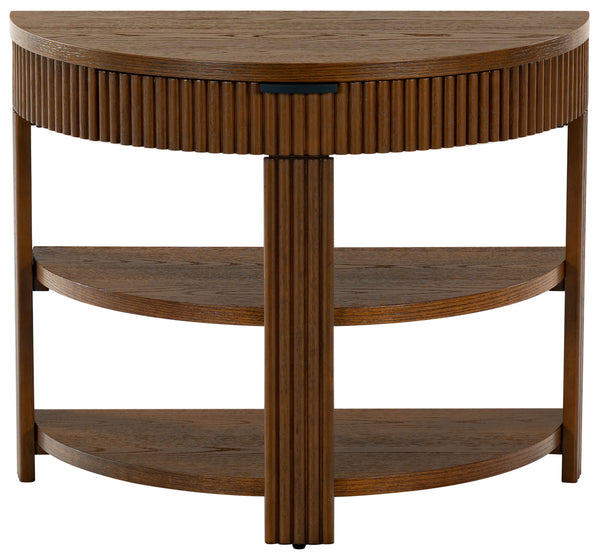 Safavieh Shelbie Reeded Half Moon Console Table – Elegant Design With Unique Drawer Fronts For Any Room Medium Oak ,Black Wood ,Polyester Resin Drawer Fronts ,Metal Sfv2208c