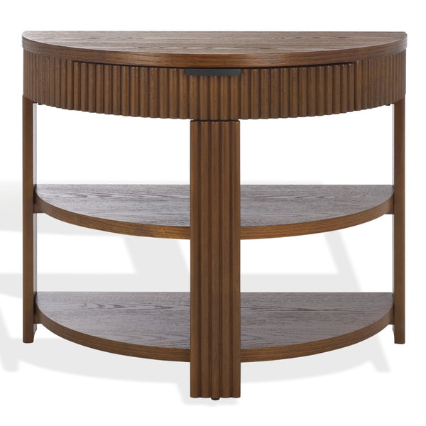 Safavieh SHELBIE Reeded Half-Moon Console Table - Elegant Storage Solution with Modern Design & Durability Medium Oak / Black SFV2208C