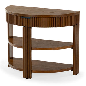 Safavieh Shelbie Reeded Half Moon Console Table – Elegant Design With Unique Drawer Fronts For Any Room Medium Oak ,Black Wood ,Polyester Resin Drawer Fronts ,Metal Sfv2208c