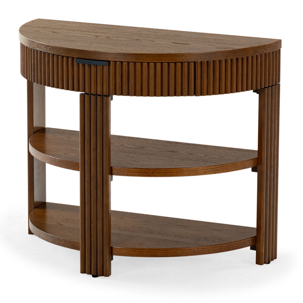 Safavieh Shelbie Reeded Half Moon Console Table – Elegant Design With Unique Drawer Fronts For Any Room Medium Oak ,Black Wood ,Polyester Resin Drawer Fronts ,Metal Sfv2208c