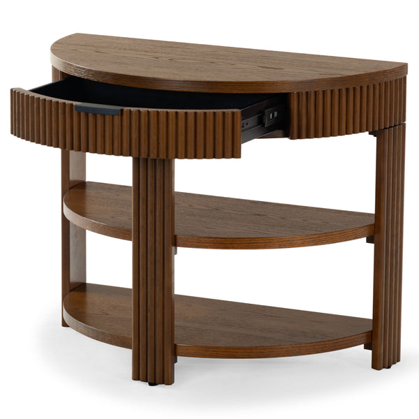 Safavieh Shelbie Reeded Half Moon Console Table – Elegant Design With Unique Drawer Fronts For Any Room Medium Oak ,Black Wood ,Polyester Resin Drawer Fronts ,Metal Sfv2208c