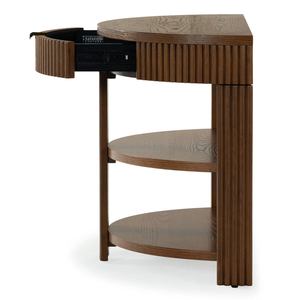 Safavieh Shelbie Reeded Half Moon Console Table – Elegant Design With Unique Drawer Fronts For Any Room Medium Oak ,Black Wood ,Polyester Resin Drawer Fronts ,Metal Sfv2208c