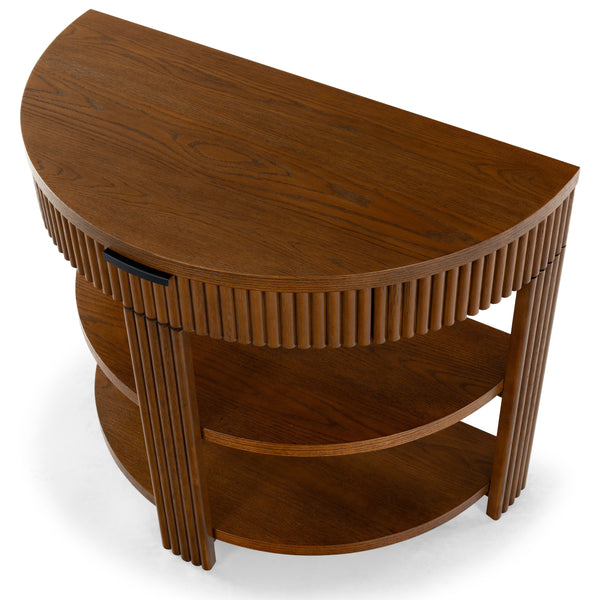 Safavieh Shelbie Reeded Half Moon Console Table – Elegant Design With Unique Drawer Fronts For Any Room Medium Oak ,Black Wood ,Polyester Resin Drawer Fronts ,Metal Sfv2208c