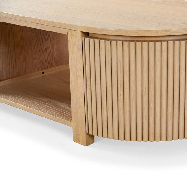 Safavieh Shelbie Reeded Oval Coffee Table - Elegant Wood Design For Stylish Living Room Décor And Functionality Oak Wood ,Polyester Resin Drawer Fronts Sfv2209a