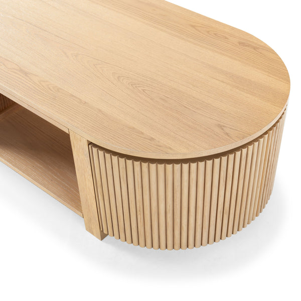 Safavieh Shelbie Reeded Oval Coffee Table - Elegant Wood Design For Stylish Living Room Décor And Functionality Oak Wood ,Polyester Resin Drawer Fronts Sfv2209a