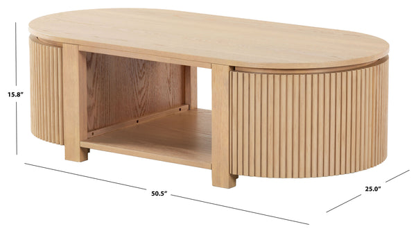 Safavieh Shelbie Reeded Oval Coffee Table - Elegant Wood Design For Stylish Living Room Décor And Functionality Oak Wood ,Polyester Resin Drawer Fronts Sfv2209a
