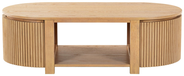 Safavieh Shelbie Reeded Oval Coffee Table - Elegant Wood Design For Stylish Living Room Décor And Functionality Oak Wood ,Polyester Resin Drawer Fronts Sfv2209a