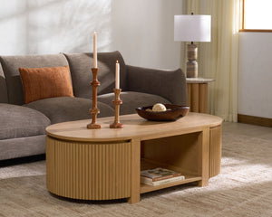Safavieh SHELBIE Reeded Oval Coffee Table - Elegant Living Room Centerpiece with Stylish Wood and Resin Design Oak SFV2209A