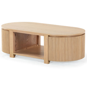 Safavieh Shelbie Reeded Oval Coffee Table - Elegant Wood Design For Stylish Living Room Décor And Functionality Oak Wood ,Polyester Resin Drawer Fronts Sfv2209a