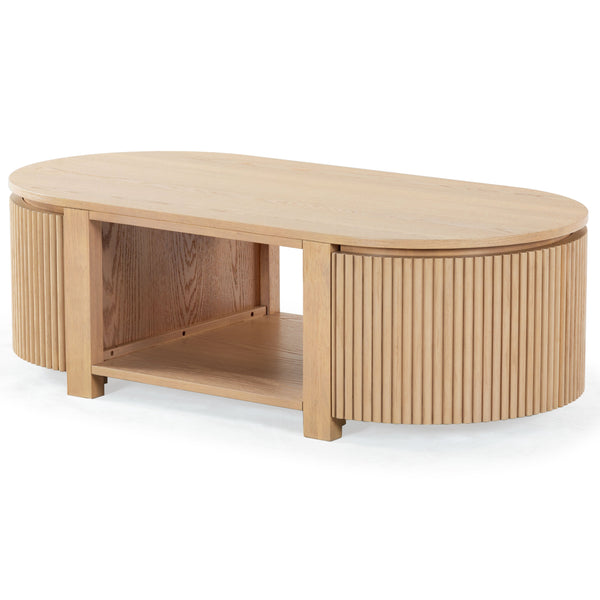 Safavieh Shelbie Reeded Oval Coffee Table - Elegant Wood Design For Stylish Living Room Décor And Functionality Oak Wood ,Polyester Resin Drawer Fronts Sfv2209a