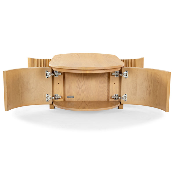 Safavieh Shelbie Reeded Oval Coffee Table - Elegant Wood Design For Stylish Living Room Décor And Functionality Oak Wood ,Polyester Resin Drawer Fronts Sfv2209a