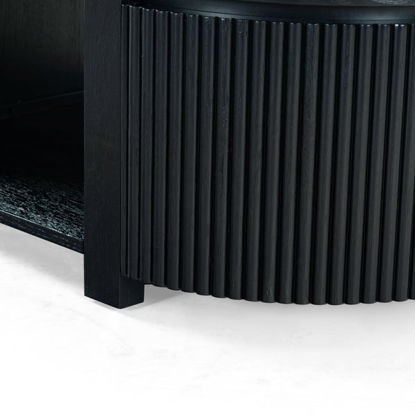 Safavieh Shelbie Reeded Oval Coffee Table - Elegant Wood Design For Stylish Living Room Décor And Functionality Black Wood ,Polyester Resin Drawer Fronts Sfv2209b