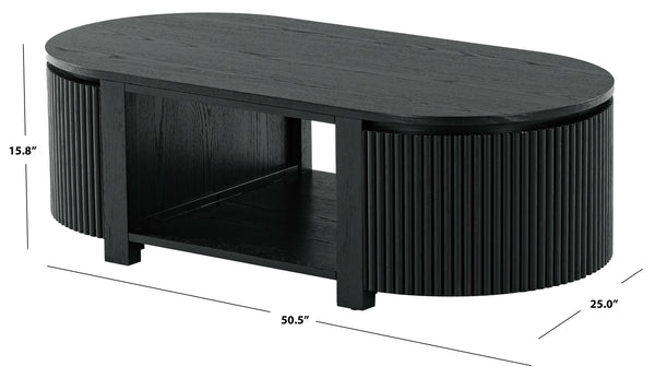 Safavieh Shelbie Reeded Oval Coffee Table - Elegant Wood Design For Stylish Living Room Décor And Functionality Black Wood ,Polyester Resin Drawer Fronts Sfv2209b
