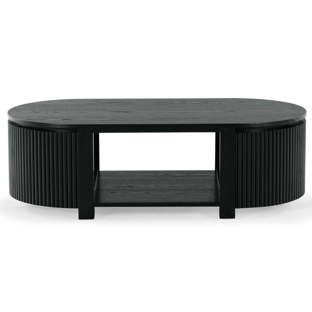Safavieh SHELBIE Reeded Oval Coffee Table - Elegant Living Room Centerpiece with Stylish Wood and Resin Design Black SFV2209B