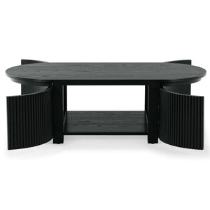 Safavieh Shelbie Reeded Oval Coffee Table - Elegant Wood Design For Stylish Living Room Décor And Functionality Black Wood ,Polyester Resin Drawer Fronts Sfv2209b