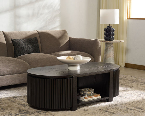 Safavieh SHELBIE Reeded Oval Coffee Table - Elegant Living Room Centerpiece with Stylish Wood and Resin Design Black SFV2209B