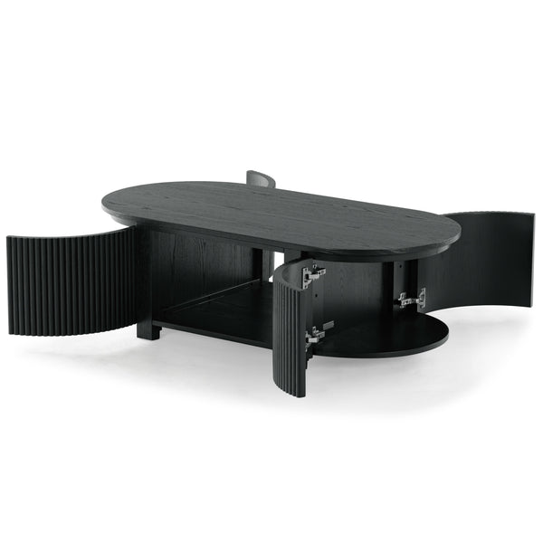 Safavieh Shelbie Reeded Oval Coffee Table - Elegant Wood Design For Stylish Living Room Décor And Functionality Black Wood ,Polyester Resin Drawer Fronts Sfv2209b