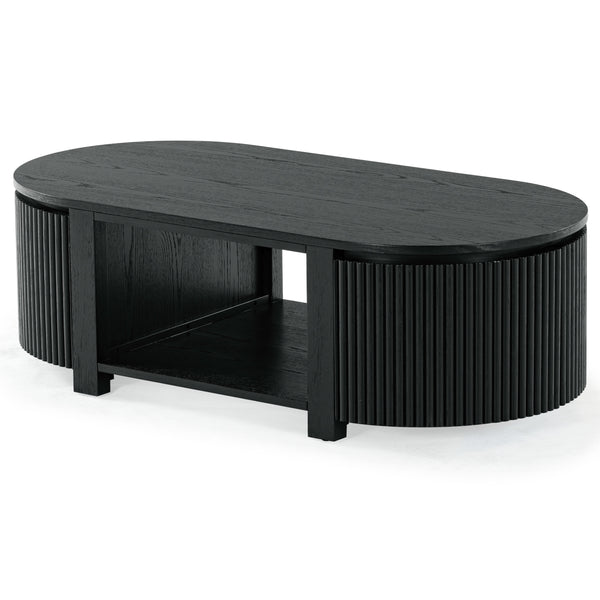 Safavieh Shelbie Reeded Oval Coffee Table - Elegant Wood Design For Stylish Living Room Décor And Functionality Black Wood ,Polyester Resin Drawer Fronts Sfv2209b